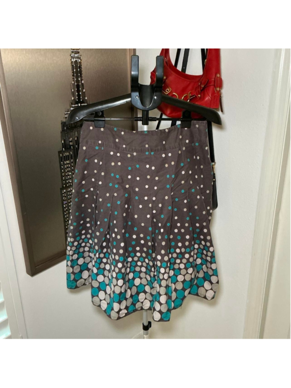 DIMRI Polka Dot Pleated Midi Skirt Size Large Y2K Brown Teal